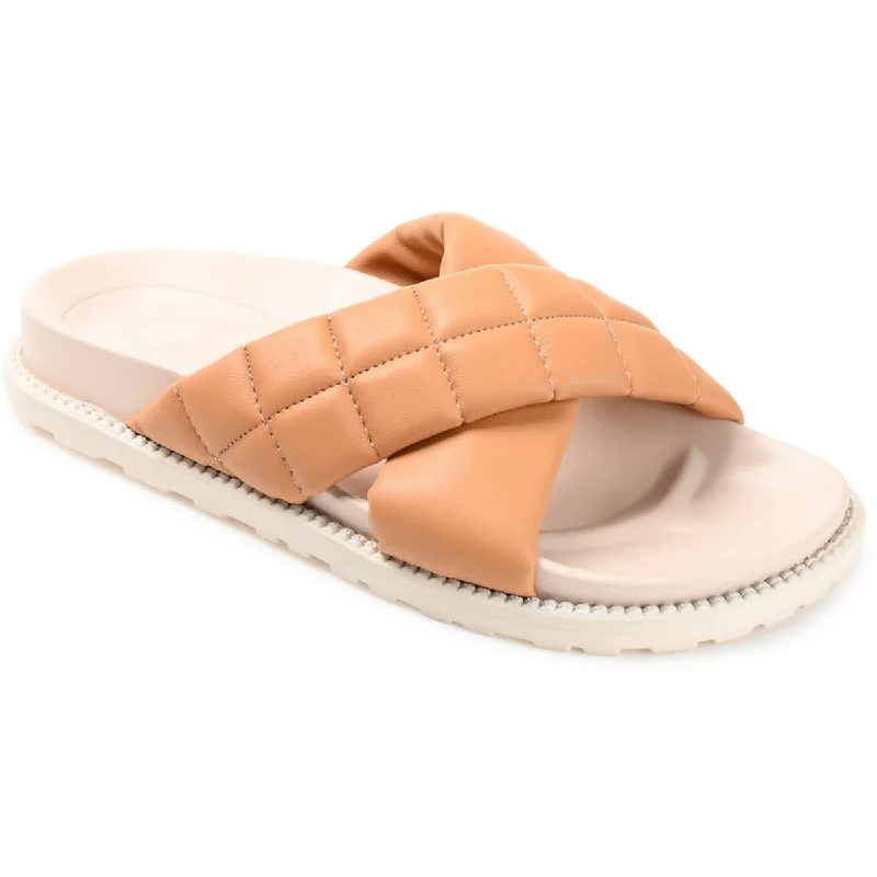 Journee Collection Womens Aveena Faux Leather Slide Sandals