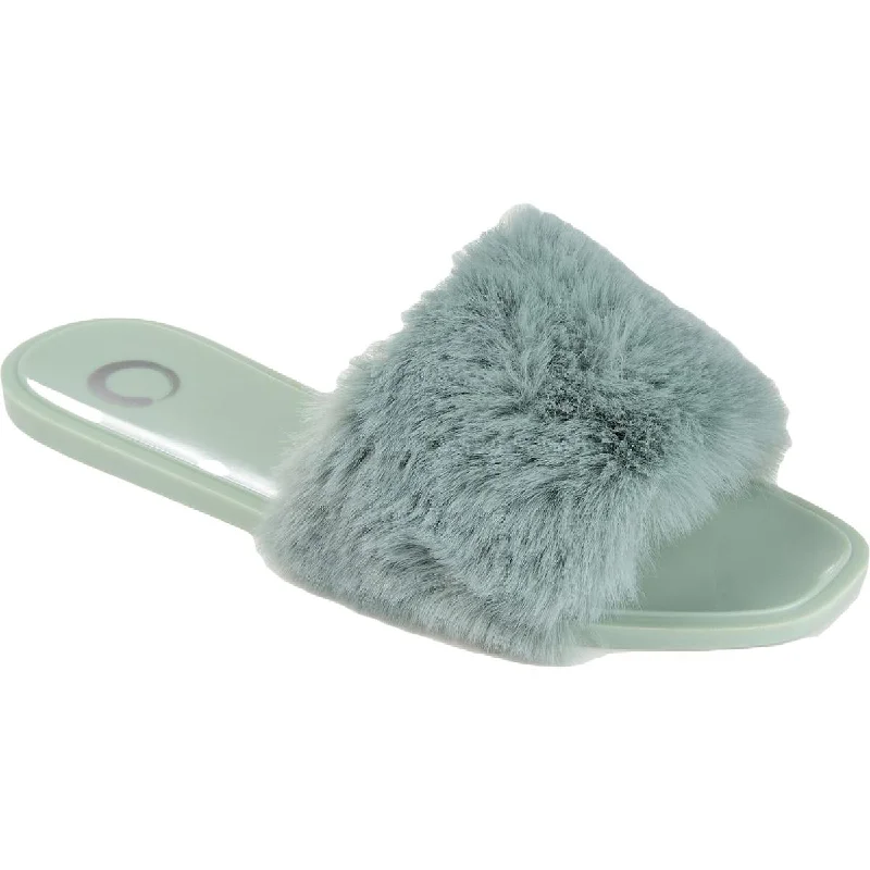 Journee Collection Womens Faux Fur Slip On Pool Slides