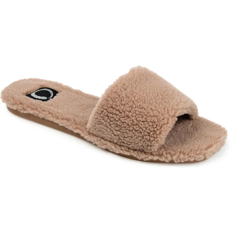 Journee Collection Womens Faux Fur Slip-On Slide Sandals