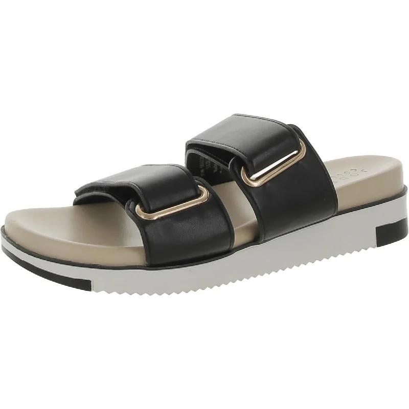 Journee Collection Womens Faux Leather Slip On Slide Sandals