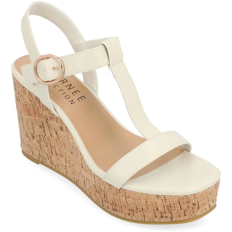 Journee Collection Womens Matildaa Faux Leather Square Toe Wedge Sandals