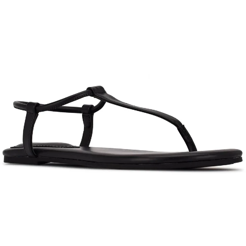 Nine West Womens BASSIE3  Faux Leather Thong Ankle Strap