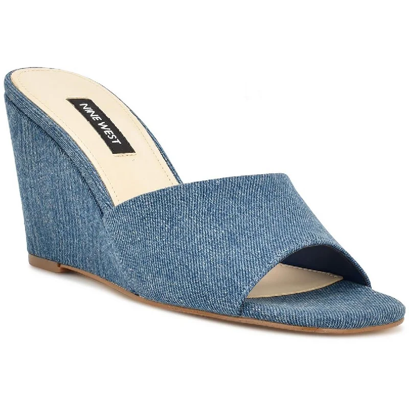 Nine West Womens Nesa 7 Faux Denim Square Toe Wedge Sandals