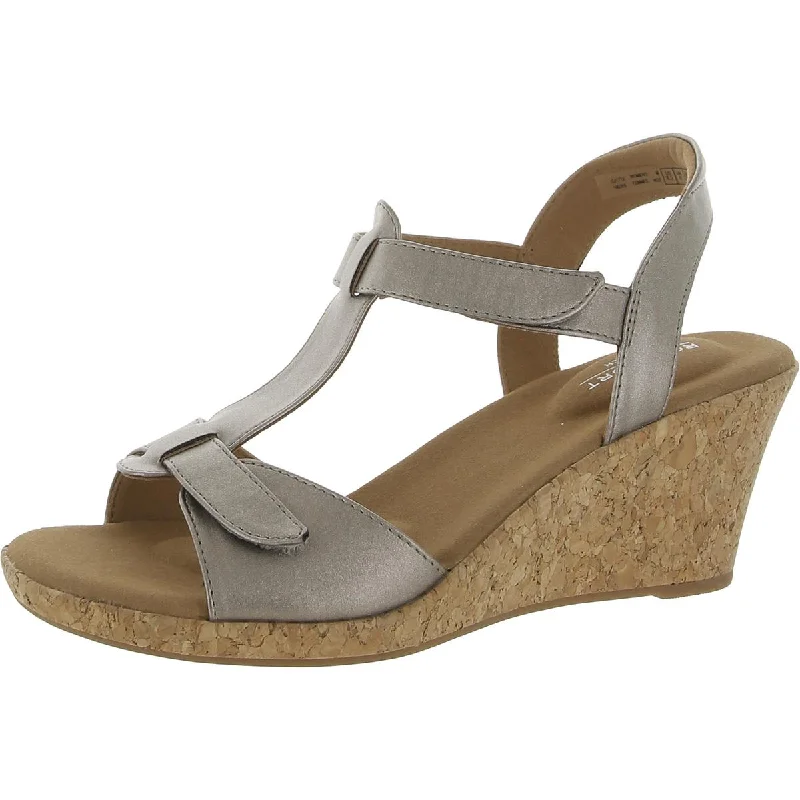 Rockport Womens BLANCA T STRAP Faux Leather Open Toe Wedge Sandals