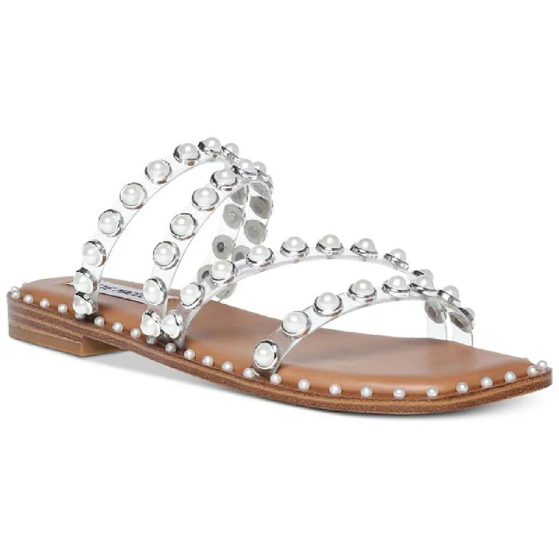 Steve Madden Womens Skyler Embellished Square Toe Flat Sandals