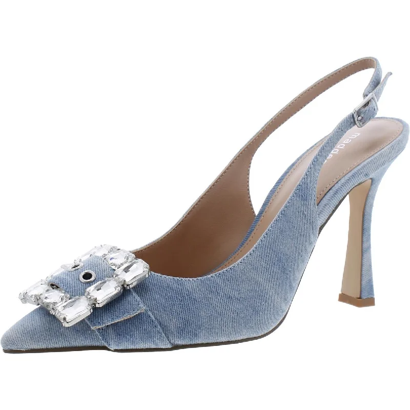 Madden Girl Womens Cha Cha Denim Pointed Toe Slingback Heels