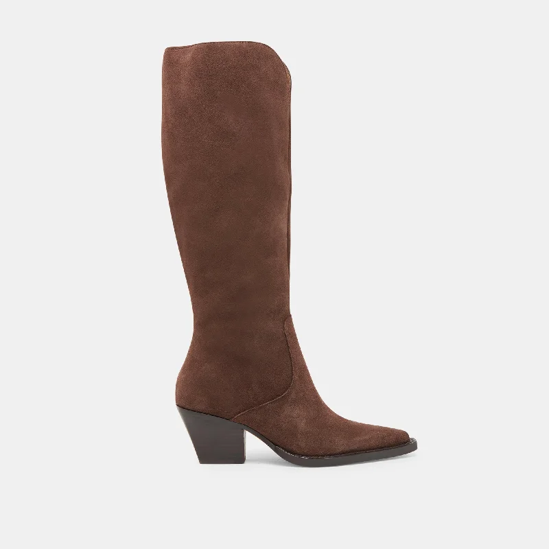 RAJ EXTRA WIDE CALF BOOTS DK BROWN SUEDE